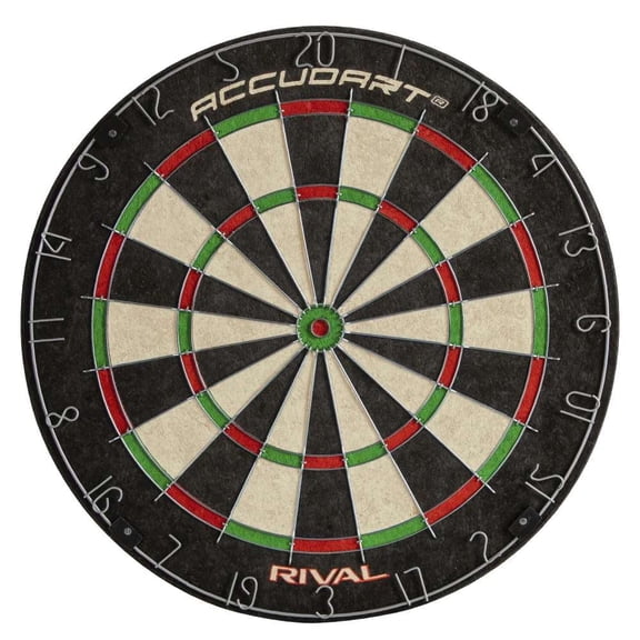 Accudart Rival Bristle Dartboard - Official Size 18" x 1.5" - Rotatable Metal Number Ring - Round Spider Wires - Self Healing Sisal - Staple Free Bullseye