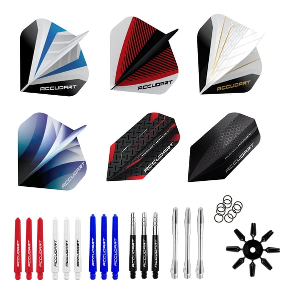 Accudart Tune Up Kit - 6 Flight Sets - 8 Flight Protectors - 9 Spring Clips - 3 O Rings - 9 Standard Shafts - Upgrade Your Darting Experience with Accudart Accessories