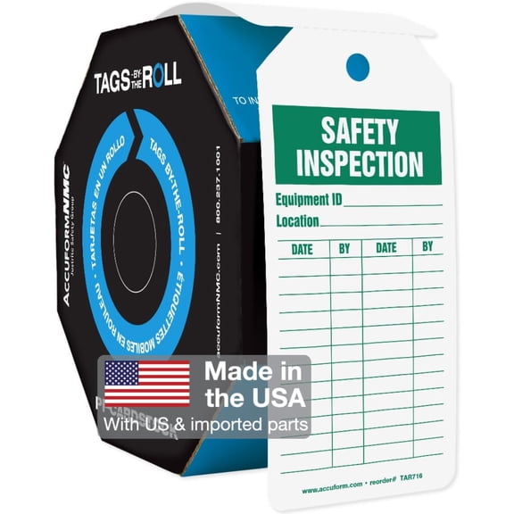 Accuform 100 Inspection and Status Record Tags by-The-Roll, Safety Inspection, US Made OSHA Compliant Tags, Waterproof PF-Cardstock, Resists Tears, 6.25"x3", TAR716 CA2