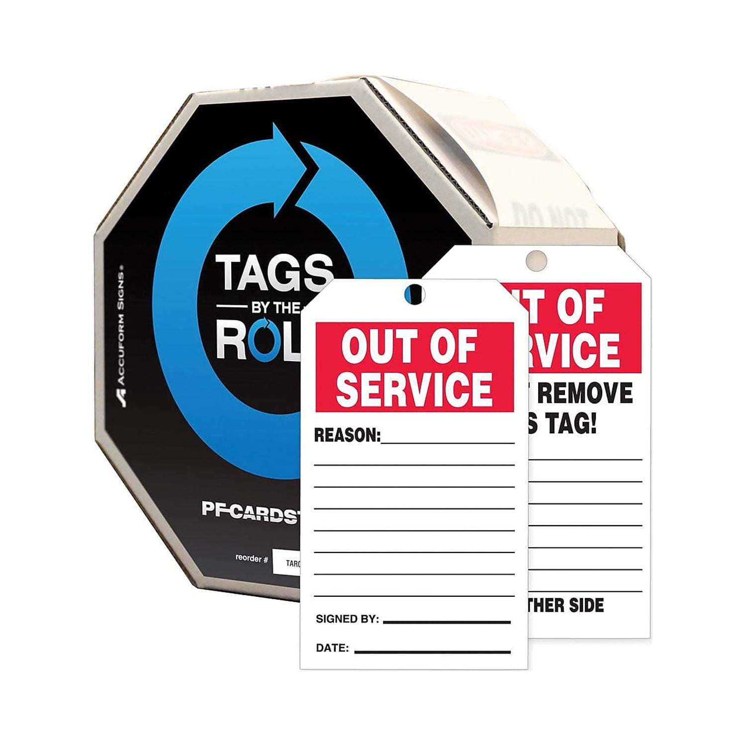 Accuform 6 1/4" x 3" PFCardstock Tags ByTheRoll "OUT.." Red/Black On