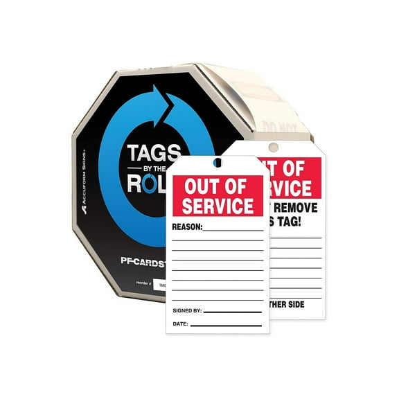 Tag, Out Of Service, PVC, 6 1/4 in H x 3 in W, White, Rectangle, 100 PK