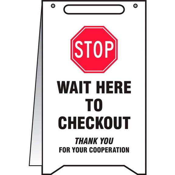 Accuform B2395694 A-Frame Floor Sign Stop Wait Here to Checkout - 20 x 12 in. - Plastic