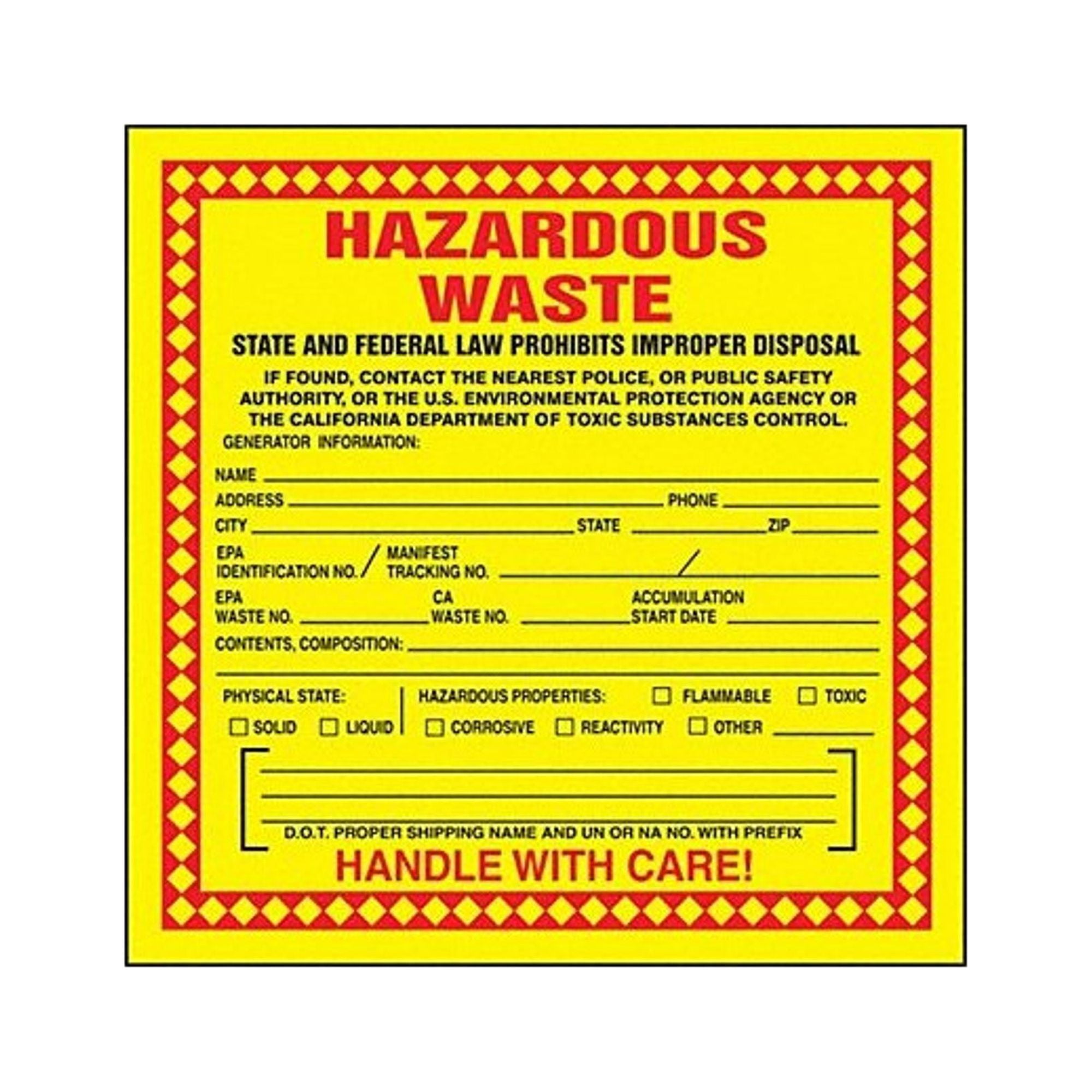 Accuform DOT Handling Label,Waste,6" Label W,PK25 MHZWCAEVP