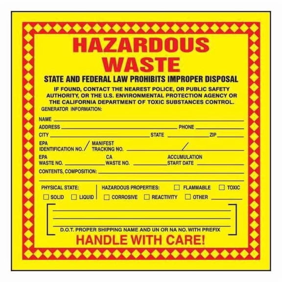 accuform signs mhzwcapsp california hazardous waste label, pk 25