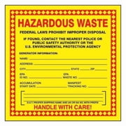 hazardous waste label, accuform signs, mhzw20psc, 6"hx6"w