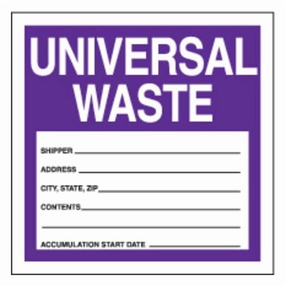 Haz Waste Label,Universal Waste,6x6 in,Poly,250/RL, PK250 MHZW16EVL