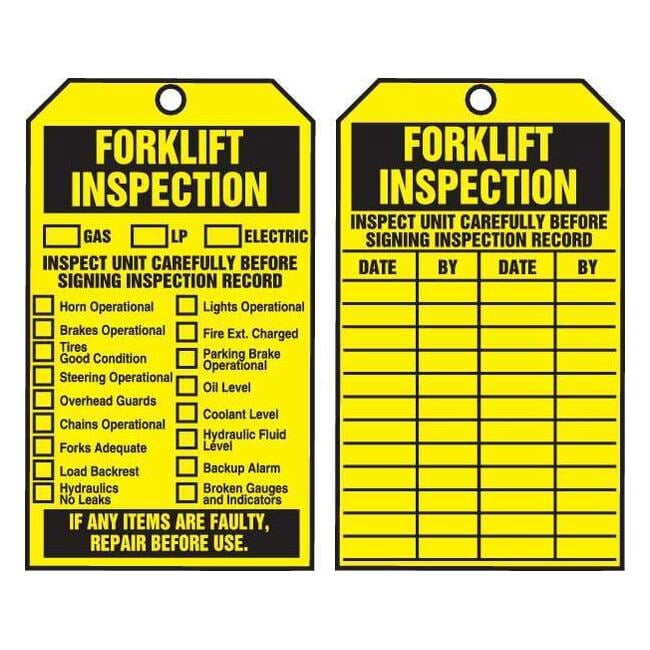 Tag, Forklift, Cardstock, 6 1/4 in H x 3 in W, Yellow, Rectangle, 100 PK TAR704