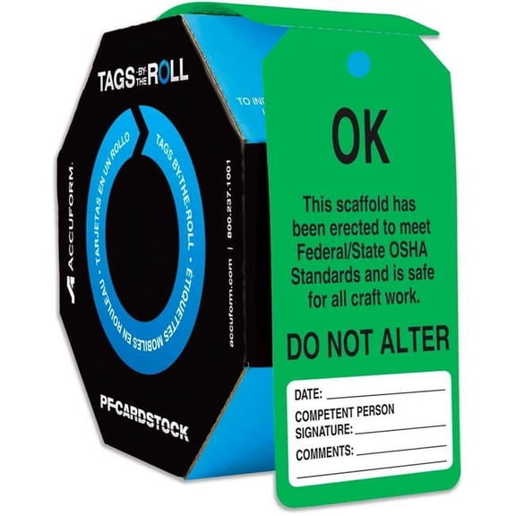 Accuform Manufacturing B2304673 TAR113 Scaffold OK PF-Cardstock - Green - 250 per Roll