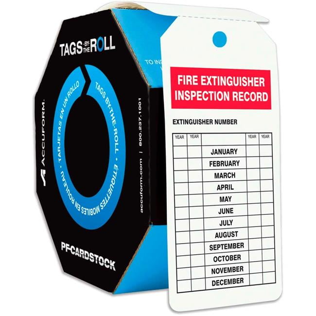 Accuform Manufacturing B2304771 TAR732 Fire Extinguisher Inspection - PF-Cardstock - Multi Color - 250 per Roll