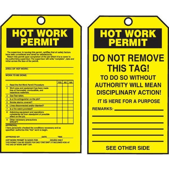 Accuform Permit Tag Roll Cardstock Status Alert Yellow Rectangle 6.25x3 in 100 Pack