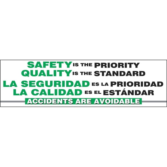 Accuform SBMBR897 Spanish Bilingual Motivational Safety Banner, "Safety is The Priority Quality is The Standard", 28"x8-ft, Reinforced Vinyl with Metal Grommets CA3