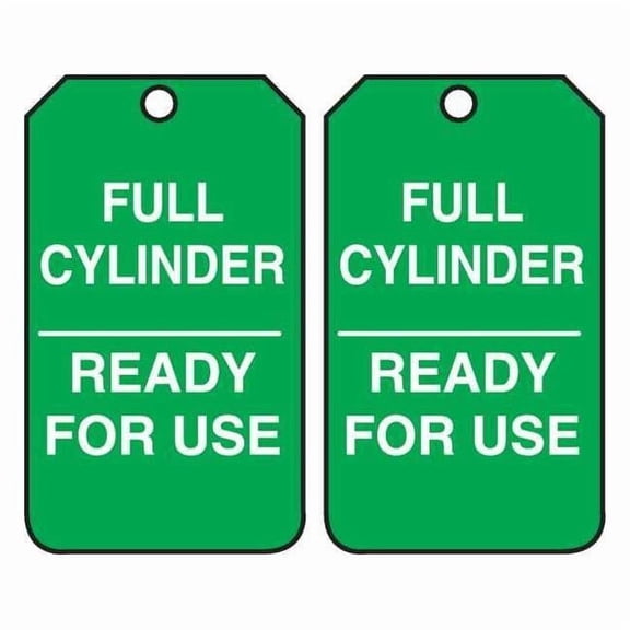 Cylinder Tag, Status Alert, Plastic, 5 3/4 in H x 3 1/4 in W, Green, Rectangle, 25 PK