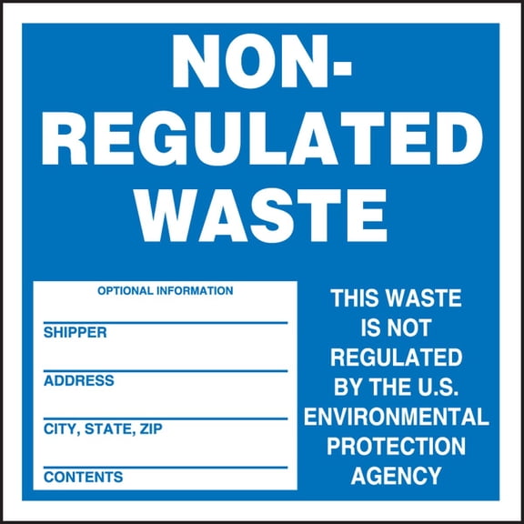Accuform Signs MHZW14EVC Adhesive-Poly Vinyl Hazardous Waste Label, Non-Regulated Waste", 6" Length x 6" Width x 2.6 Mil Thickness, Blue/White (Pack of 100) CA1