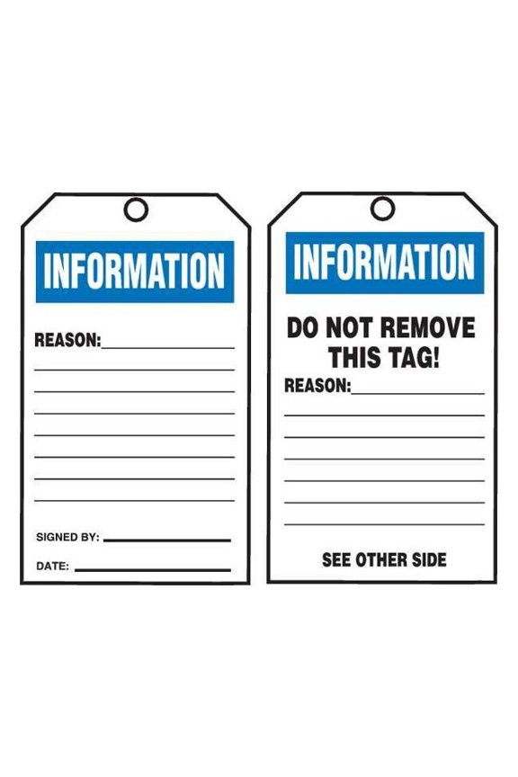 Information Tag By The Roll, Status Alert, Cardstock, 6 1/4 in H x 3 in W, White, Rectangle, 100 PK