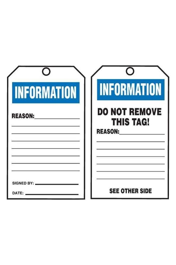 Information Tag By The Roll, Status Alert, Cardstock, 6 1/4 in H x 3 in W, White, Rectangle, 100 PK