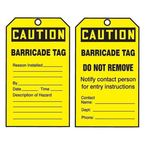 AccuformNMC 250 Safety Tags by-The-Roll, Caution Barricade, US Made OSHA Compliant Tags, Waterproof PF-Cardstock, Resists Tears, 6.25"x3", TAR160