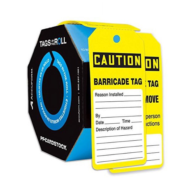Caution Tag By The Roll, Status Alert, Cardstock, 6 1/4 in H x 3 in W, Yellow, Rectangle, 250 PK