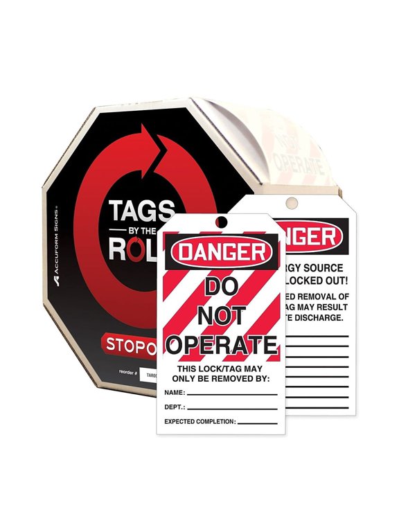 Danger Tag By The Roll, Danger, Cardstock, 3 in Width, 6 1/4 in Height, Write On Surface: Yes