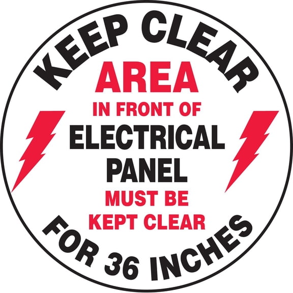 AccuformNMC Floor Sign "Keep Clear Area in Front of Electrical Panel Must Be Kept Clear for 36 Inches", 17" Diameter Non-Slip Adhesive Vinyl Electrical Panel Sign, White, Made in the USA, MFS729 CA1