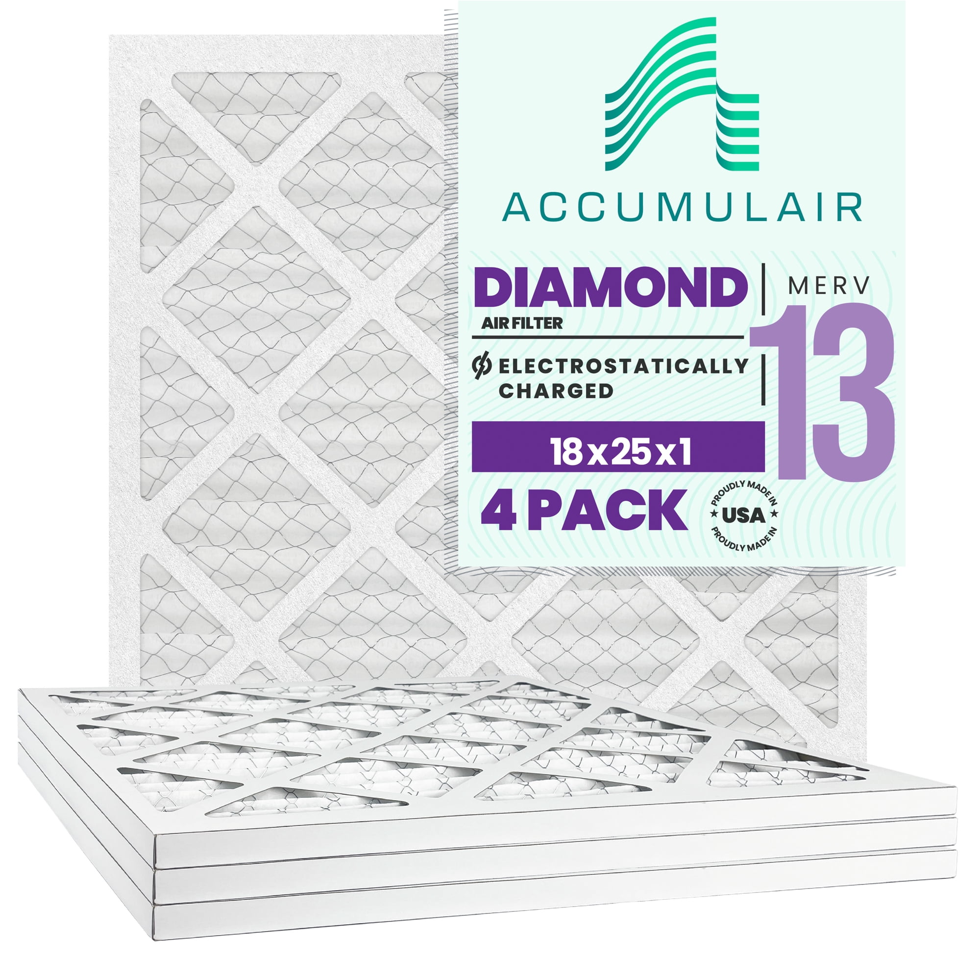 Accumulair Diamond 18x25x1 MERV 13 Air Filter/Furnace Filters (4 pack ...