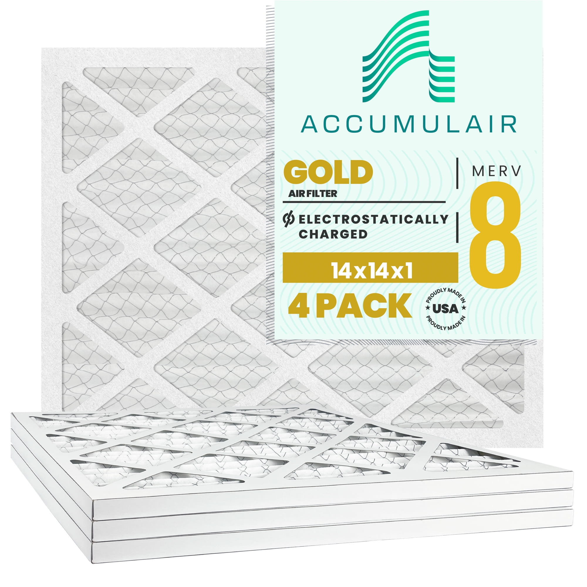 Accumulair Gold 14x14x1 MERV 8 Electrostatic Air Filter 4-Pack