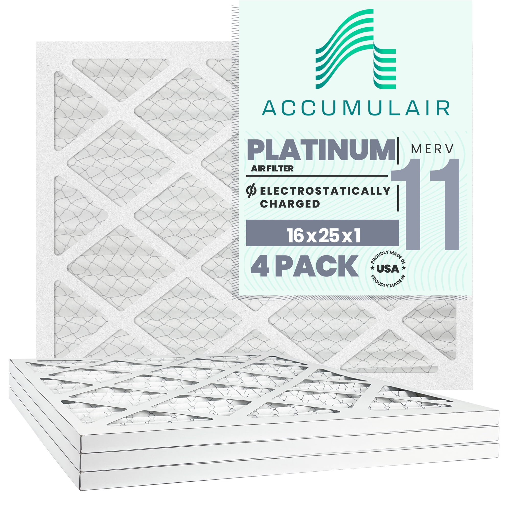 Accumulair Platinum 16x25x1 MERV 11 Electrostatic Air Filters 4-Pack