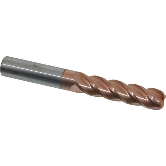 Accupro 1/2" Diam 4 Flute Single End Solid Carbide 1/8" Corner Radius End Mill TiCN, 4" OAL, 2" LOC, 1/2" Shank Diam, 40 Helix, RH Cut, RH Flute, Centercutting