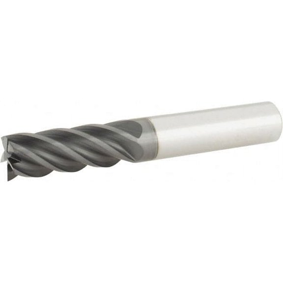 Accupro 3/8", 1" LOC, 3/8" Shank, 2-1/2" OAL, 5 Flute, Solid Carbide Square End Mill, AlTiCrN Finish, Spiral Flute, 38 Helix, Centercutting, RH Cut, RH Flute, Series HS