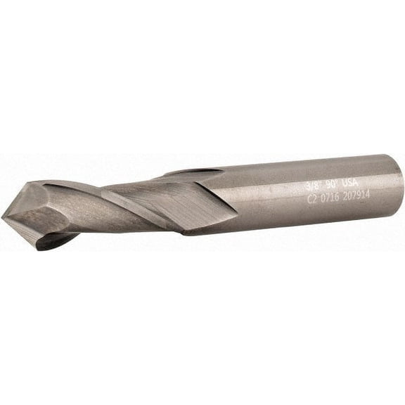 Accupro 3/8" Diam, 1" LOC, 2 Flute, 90 Point Angle, Solid Carbide Drill Mill