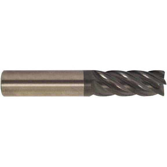 Accupro 5/8" Diam 5 Flute Single End Solid Carbide 0.06" Corner Radius End Mill AlTiCrN, 3" OAL, 3/4" LOC, 5/8" Shank Diam, 38 Helix, RH Cut, RH Flute, Centercutting