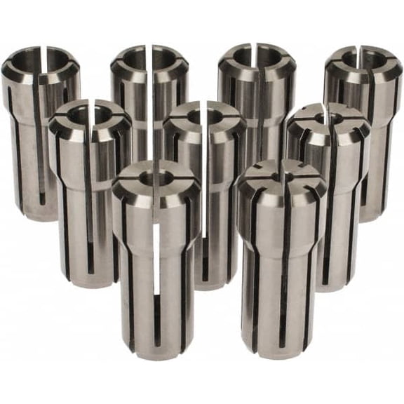 Accupro 9 Piece, 1/8 to 3/8" Capacity, DA200 Double Angle Collet Set Increments of 1/32"