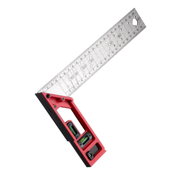 Accurate Carpentry Layout Instrument with Marking, Bubble Indicators, Multiple Hole Designs