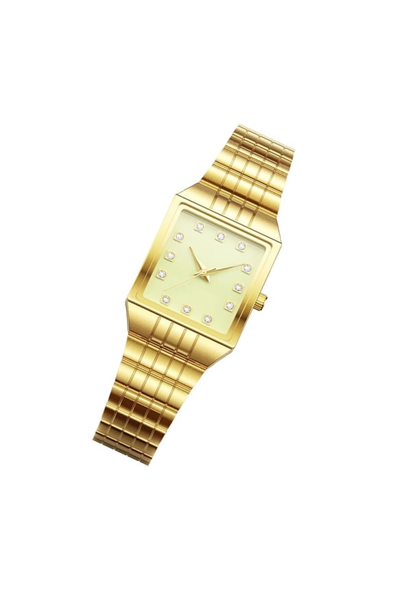Accurate Couple Watch Timepiece with Rhinestones Decors Stainless Steel Water Resistant Square Face Analog