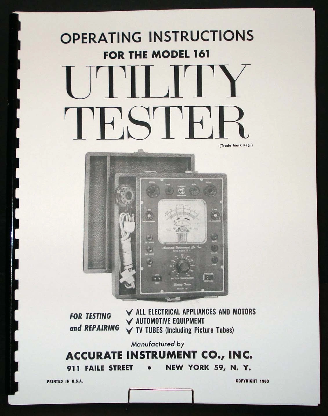 Accurate Instrument Model 161 Utility Tester Manual