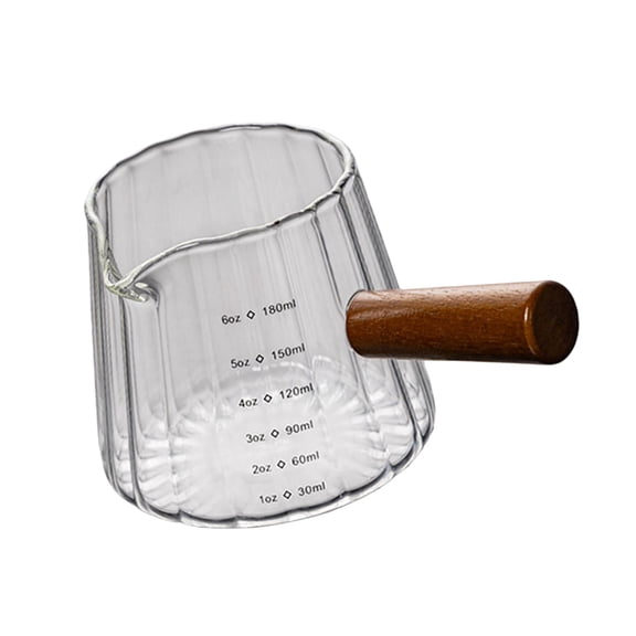 Accurate Measurement Espresso Shot Glass Cup with Clear Markings and Comfort Wooden Handle for Home Baking and Baristas