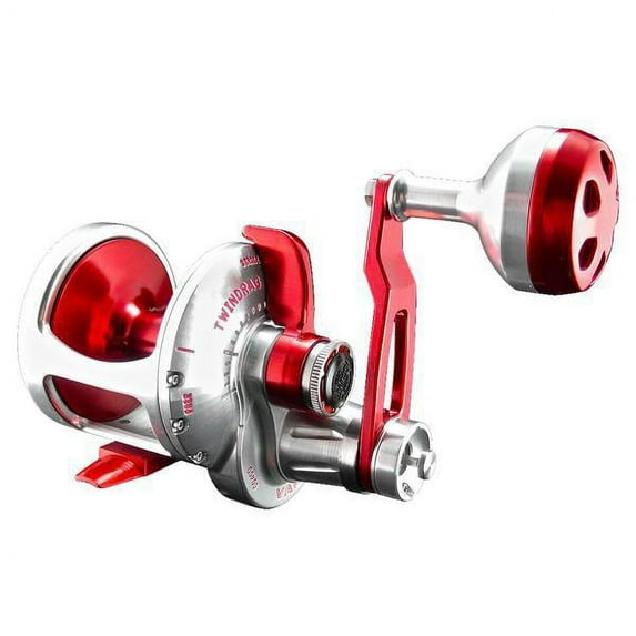 Accurate - Valiant 2-Speed Twin Drag Reel - Silver/Red