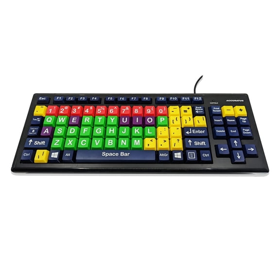 Accuratus Monster 2 - USB Mixed Colour Upper Case Childrens SEN Keyboard for Learning with Extra Large Keys & 2 Port USB Hub