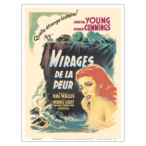 The Accused (Mirages de la Peur) - Starring Loretta Young - Vintage French Film Noir Movie Poster by Boris Grinnson c.1949 - Master Art Print (Unframed) 9in x 12in