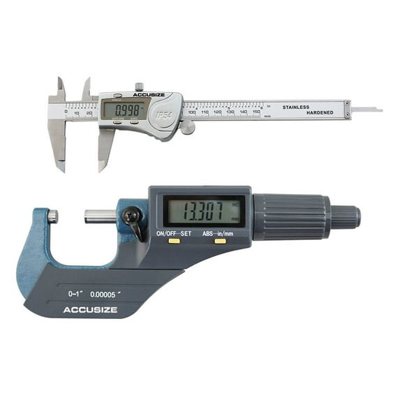 Accusize 0-1''/0-25mm Electronic Digital Outside Micrometer plus 1 Pc 0-6''/0-150mm Electronic Digital Water Resistant Caliper