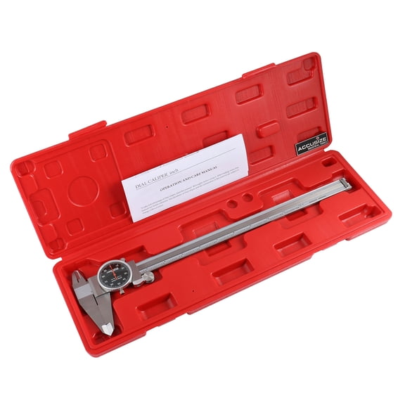Accusize 0-12'' by 0.001'' Black Face, Red Needle, Dial Caliper Stainless Steel in Fitted Box, P920-B212