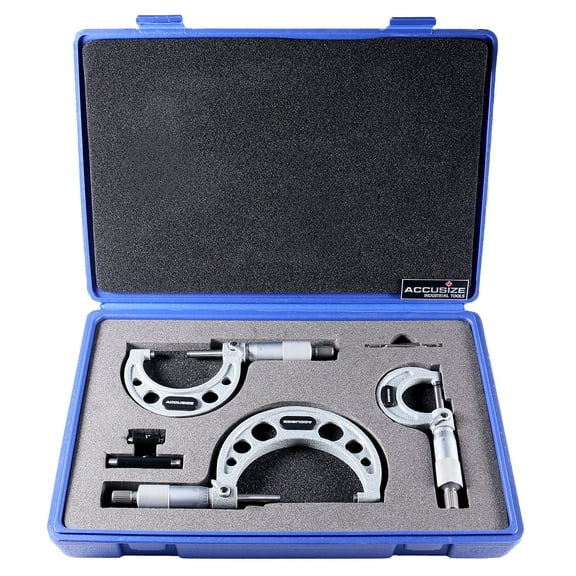Accusize 0-3 inch by 0.0001'' Ultra-Precision Outside Micrometers Carbide Tipped 3 Pc Set, Eg00-0903
