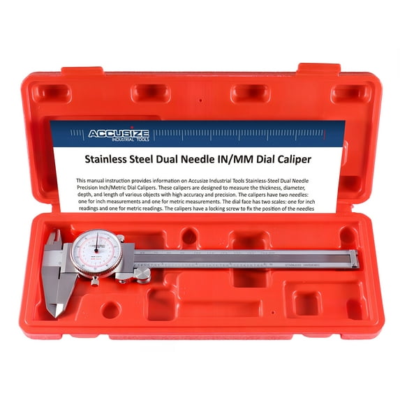 Accusize 0-6''/0-150 mm by 0.001''/0.02 mm Inch/Metric Dual Needle Precision Dial Caliper Stainless Steel, P920-S236