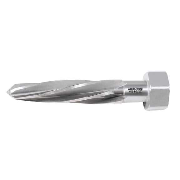 Accusize 1-1/16 inch Bridge Reamer, Magnetic Hex Shank, Hss Spiral Flutes Aligning Reamers, Car Reamers, 1523-8055