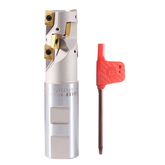 Accusize 1'' Indexable Weldon Shank End Mill, Heavy-duty cut, Shank Dia.: 1', OAL: 4-1/4'', Flute Length: 1-7/16'' with APKT11T3 Inserts, 5508-0002