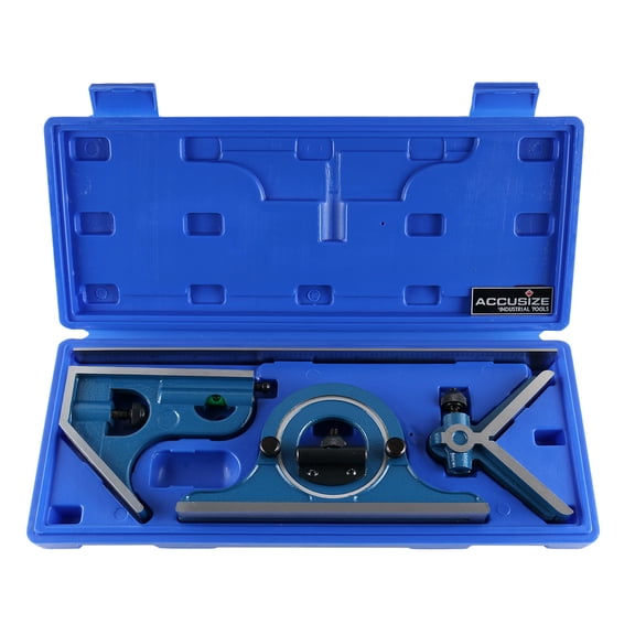 Accusize 12'' 4 Combination Square Ruler Set Protractor Satin, 4-R Graduation, 0000-8101