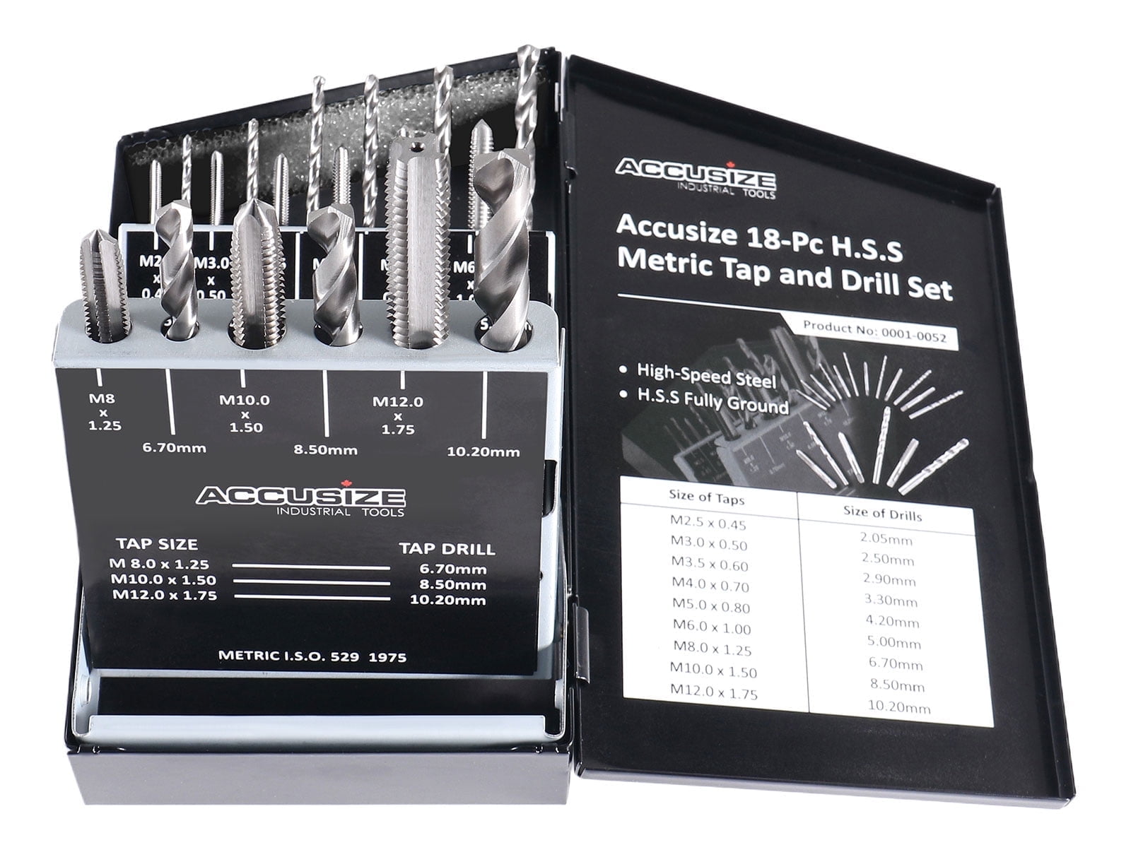 Accusize 18 Pc HSS Tap and Drill Set, Metric, 0001-0052
