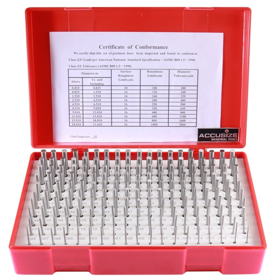 Accusize 190 Pc 0.061'' to 0.250'' Plus Pin Gauge Set, Class Zz, 2'' Overall Length, P1(+)