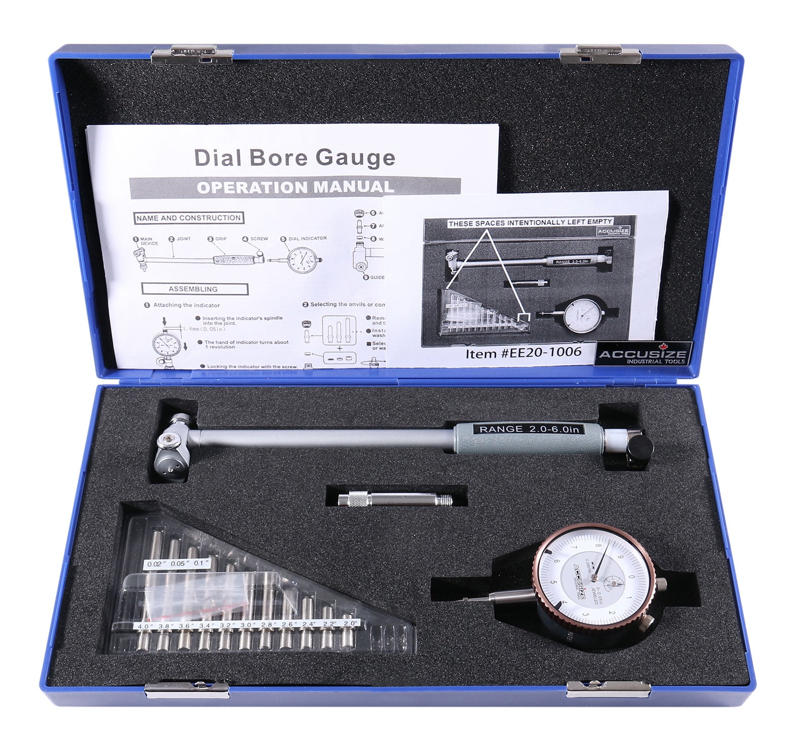 Accusize 26 inch by 0.0001'' Dial Bore Gauge Set, 6'' Stem Length