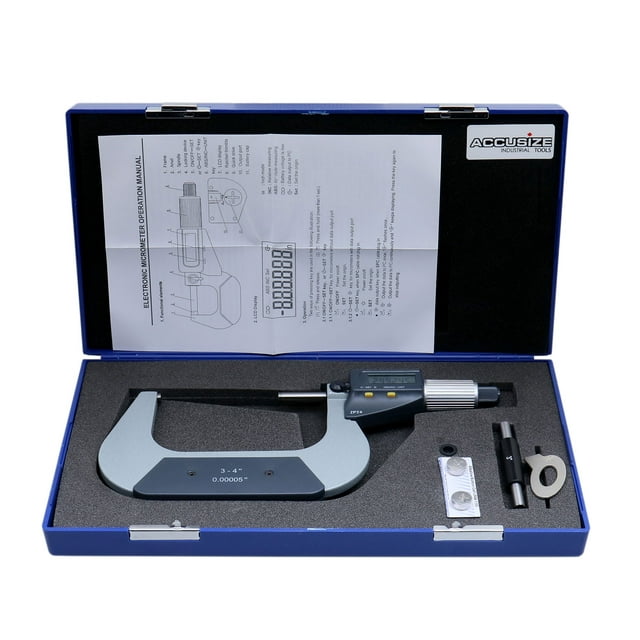 Accusize 34''/75100mm Ip54 2 Keys Electronic Digital MicroMeter, Ratchet Friction Thimble Type