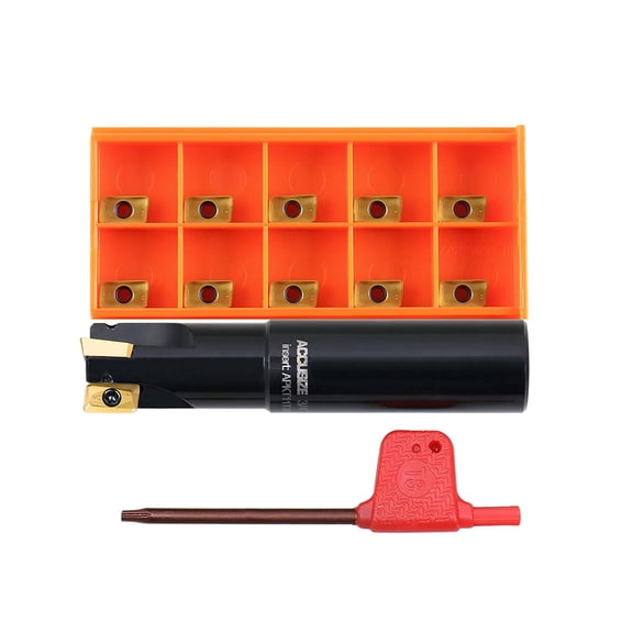 Accusize 3/4" 90 Square Shoulder Indexable End Mill w/ 10 add'l APKT11T308 Inserts, 3/4" Shank, 3-1/2" OAL, 0.433" ap, 3 Flutes, APKT11T308, Carbide Inserts, 0056-0917+0056-1130